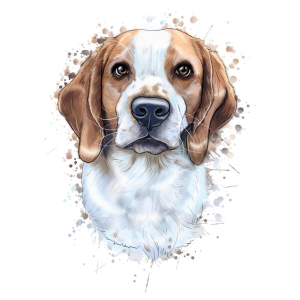 Portrait aquarelle mignon Beagle dans des tons naturels à partir de photos personnalisées