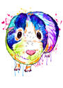 Head and Shoulders Guinea Pig Portrait in Watercolor Style from Photo