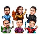 Caricatura de grupo de empresa personalizada como superhéroes