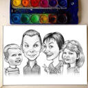 Família com crianças caricatura em preto e branco de fotos impressas em pôster