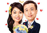 Happy 1 Year Anniversary Wedding Color Style Caricature from Photos