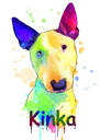 Bullterrierhundkarikatyr i pastellfärgad akvarellstil handritad från foton