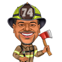 Преувеличенная карикатура пожарного с топором