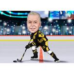 Caricature de joueur de hockey en style couleur avec fond de patinoire de hockey