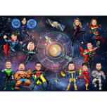 Caricatura grupului de supereroi spațiali