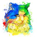 Retrato em aquarela de um gato arco-íris