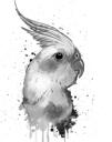 Lindude karikatuurportree halltoonides akvarellistiilis fotost