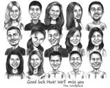 School Class Black and White Group Caricature
