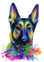 Deutscher Schäferhund-Karikatur-Porträt vom Foto im Pastell-Aquarell-Stil