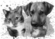 Grafitová kresba psa a kočky