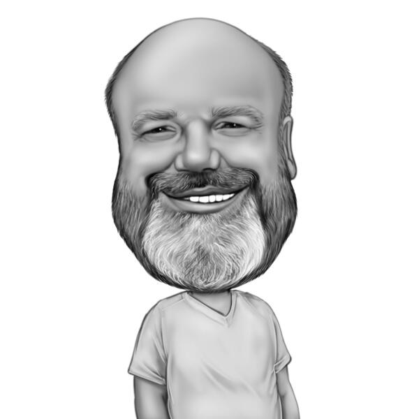 Caricatură de bărbat cu barbă din fotografie în stil amuzant alb-negru exagerat