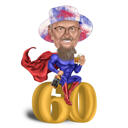 Retrato caricatural de super-herói para aniversário de 60 anos