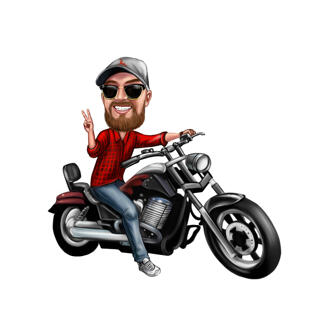Caricatura de motociclista dibujado a mano de fotos