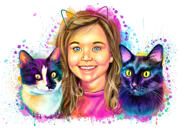 Christmas Portrait of Owner with Pet in Watercolor Style