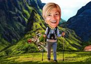 Hiking Caricature with Background
