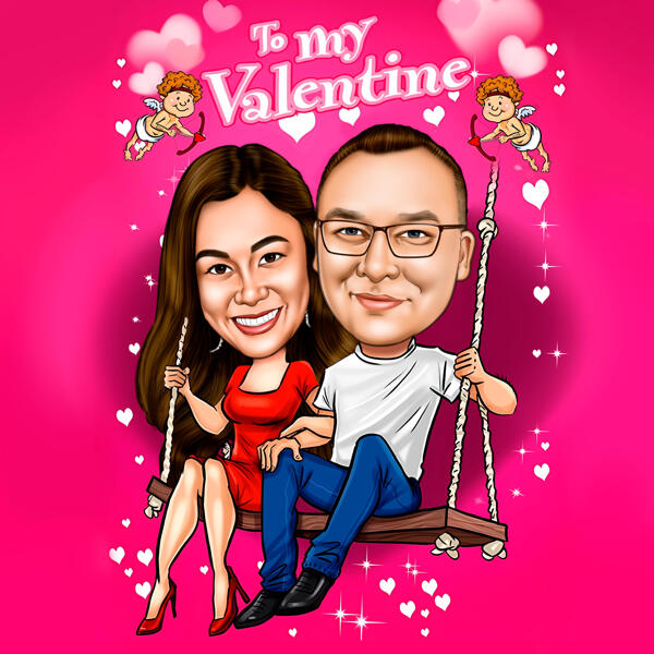 Be My Valentine paari karikatuur kiigel