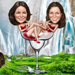 2-persoons karikatuurportret in glas