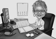 Ritratto del fumetto del revisore dei conti in stile bianco e nero a tema contabilità con sfondo personalizzato