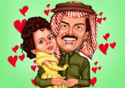 Карикатура на отца и дочь по фотографиям в цветном стиле