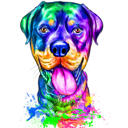 Rottweiler Portrait in Rainbow Watercolor Style from Photo