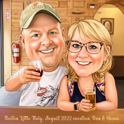 Wine Lover Couple Caricature