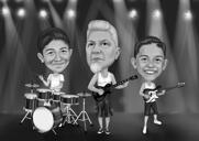 Music Band Members Caricature in Black and White Style with Custom Background