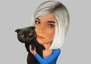 Person and Cat Cartoon Caricature in Color Style with Grey Background