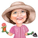 Карикатура "Любительница сада" в цветном стиле по фото