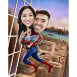 Caricature de couple de super-héros araignées
