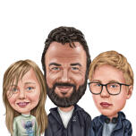 Father with Kids Caricature in Colored Style