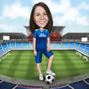 Vrouw voetballer karikatuur