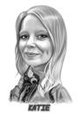 Retrato de desenho animado de mulher de cabelos lisos de fotos em estilo preto e branco