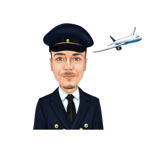 Pilot Cartoon met vliegtuig op de achtergrond