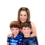 Mother with Twins Cartoon Portrait