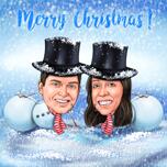 Merry Christmas Snowman Couple Caricature