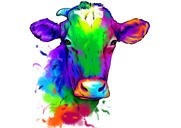 Retrato de vaca em aquarela