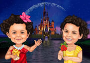 Baby flickor karikatyr porträtt från foton med färgad bakgrund