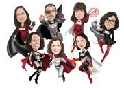 Caricatură personalizată a grupului de angajați ai băncii supereroi din fotografii