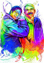 Retrato do arco-íris em aquarela de dois amigos nas fotos para presente personalizado