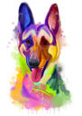 Deutscher Schäferhund-Karikatur-Porträt vom Foto im Pastell-Aquarell-Stil