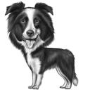 Austrālijas aitu suņa multfilmas portrets melnbaltā stilā