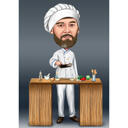 Custom Cooking Chef Karikatuur Gift Hand getekend in gekleurde stijl met grijze achtergrond