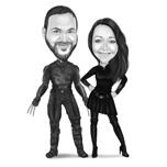 Disegno di caricatura di supereroe in stile bianco e nero