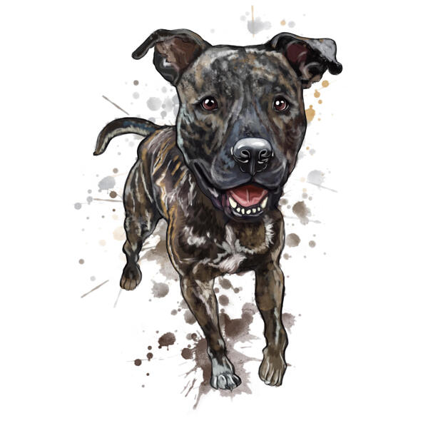 Celotělový hnědý pes kreslený portrét z fotografie v přírodním stylu akvarelu