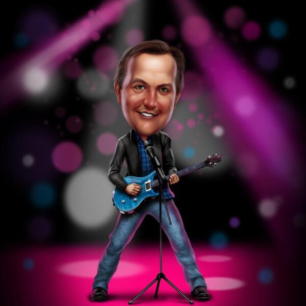 Guitarist on Stage Caricature from Photos for Guitar Lovers
