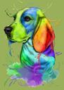Beagle -koiran muotokuva karikatyyri akvarellityyliin kirkkaalla taustalla