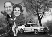 Par med køretøjskarikatur fra fotos med baggrund