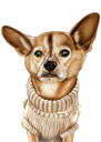 Mukautettu Chihuahua-sarjakuva muotokuva, joka on piirretty käsin värilliseen tyyliin valokuvasta