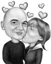 Romantic Kiss on the Cheek Couple Drawing in Black and White Style