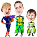 Lustige Superhelden-Gruppen-Karikatur von den Fotos